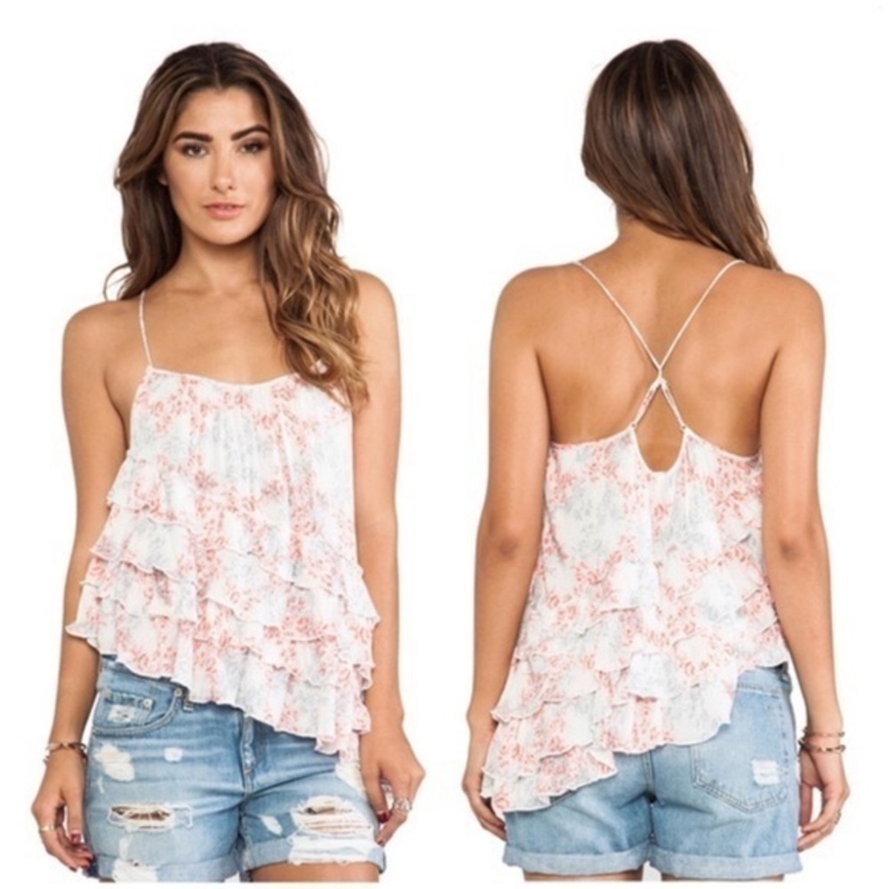 Free People Flutter By Asymmetric Floral  Ruffle Tank Top XS